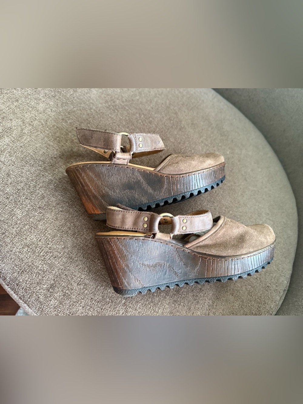 boc Brown Suede Platform Wedge Sandals with Ankle Strap